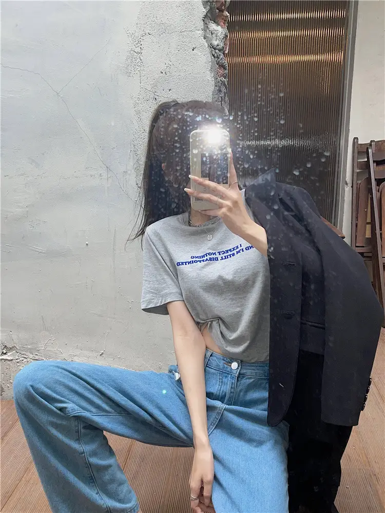 2025 Summer Women Loose Printed T-Shirt White Exposed Midriff — feature 17