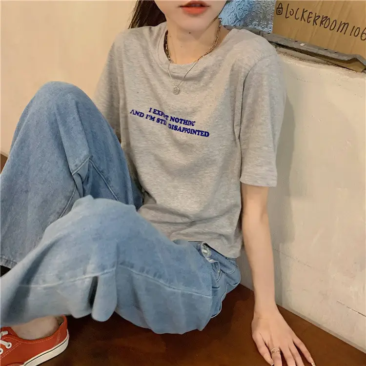2025 Summer Women Loose Printed T-Shirt White Exposed Midriff — feature 21