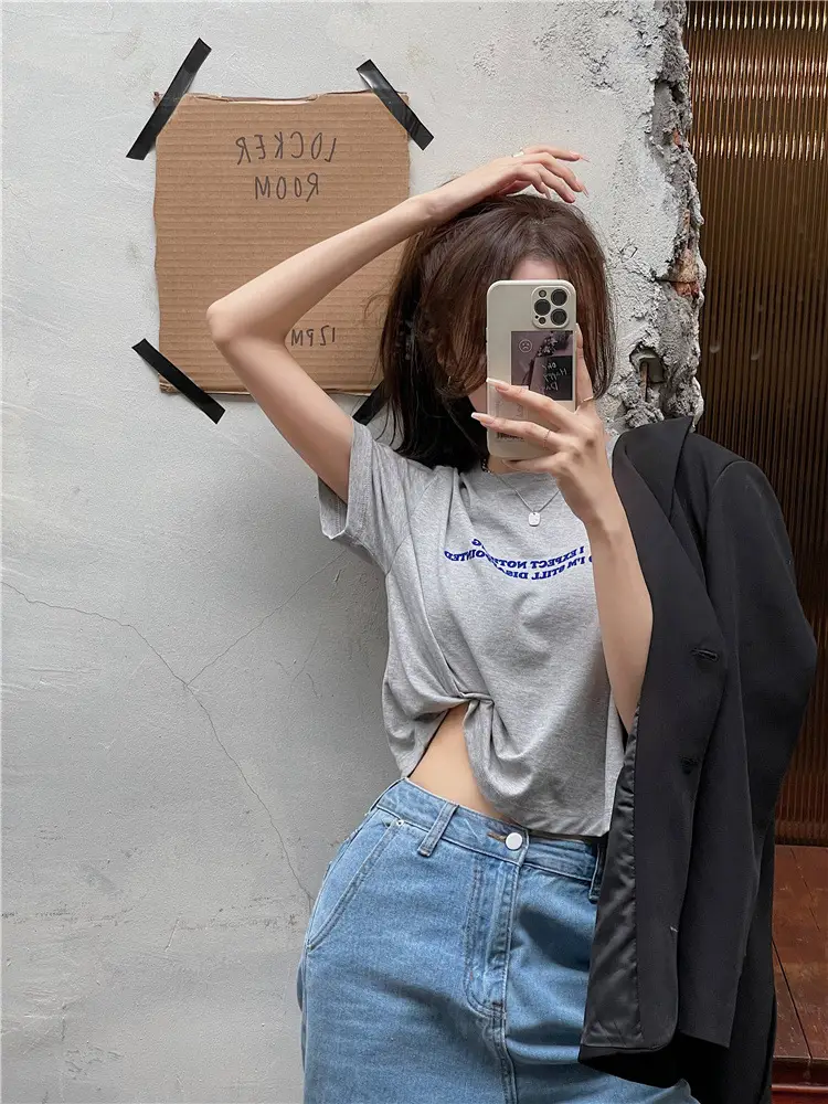 2025 Summer Women Loose Printed T-Shirt White Exposed Midriff — feature 23