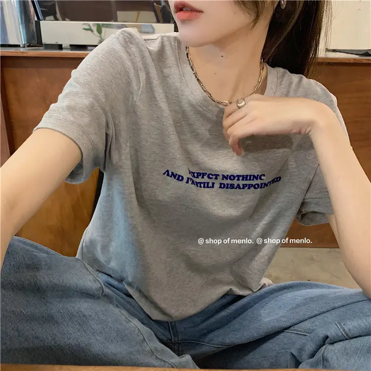 2025 Summer Women Loose Printed T-Shirt White Exposed Midriff — feature 25