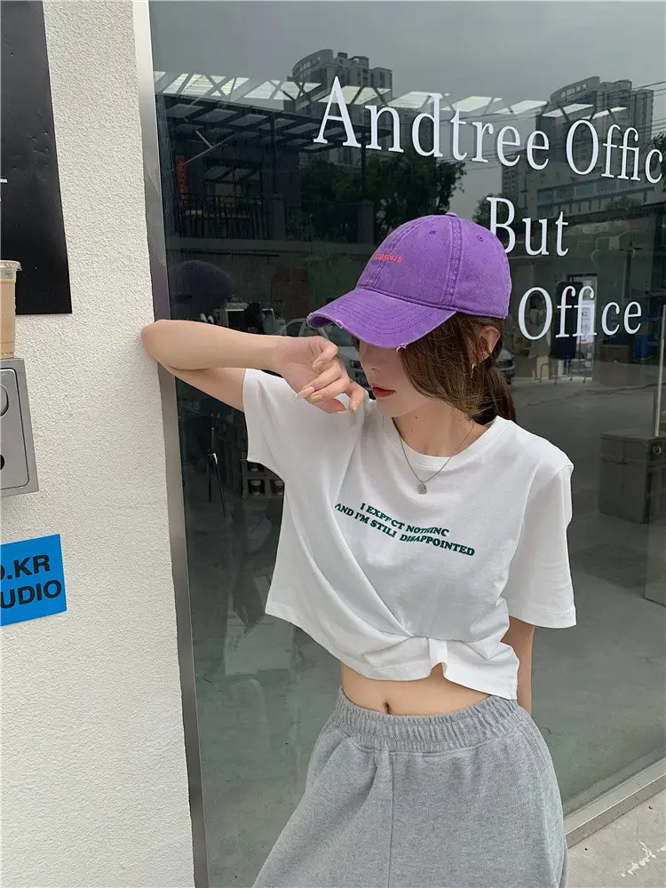 2025 Summer Women Loose Printed T-Shirt White Exposed Midriff — feature 7