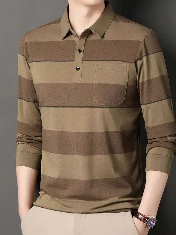 Men's Striped Polo T-Shirt Long Sleeve Casual Wear