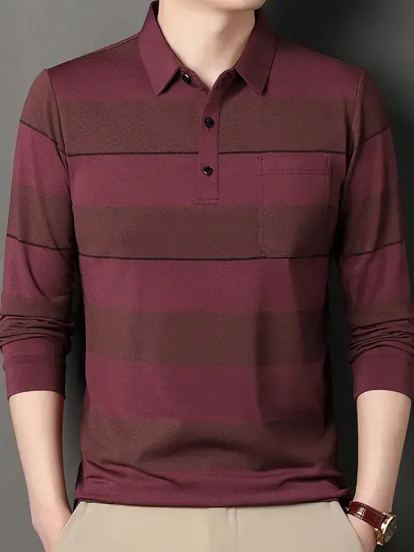 Men's Striped Polo T-Shirt Long Sleeve Casual Wear