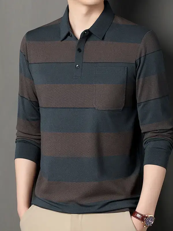 Men's Striped Polo T-Shirt Long Sleeve Casual Wear