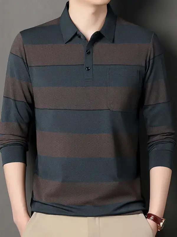 Men's Striped Polo T-Shirt Long Sleeve Casual Wear