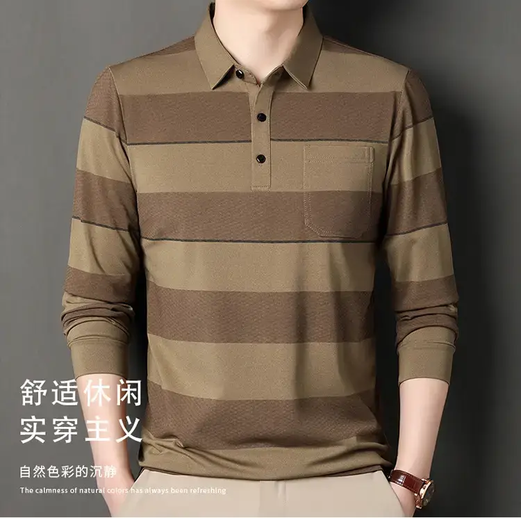 Men's Striped Polo T-Shirt Long Sleeve Casual Wear — feature 1