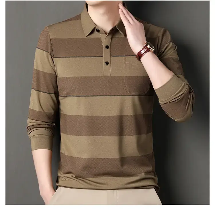 Men's Striped Polo T-Shirt Long Sleeve Casual Wear — feature 10