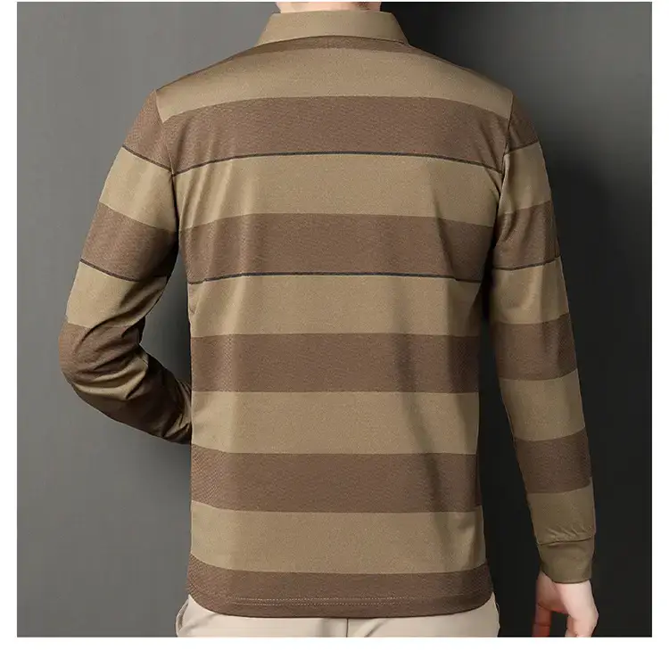 Men's Striped Polo T-Shirt Long Sleeve Casual Wear — feature 11