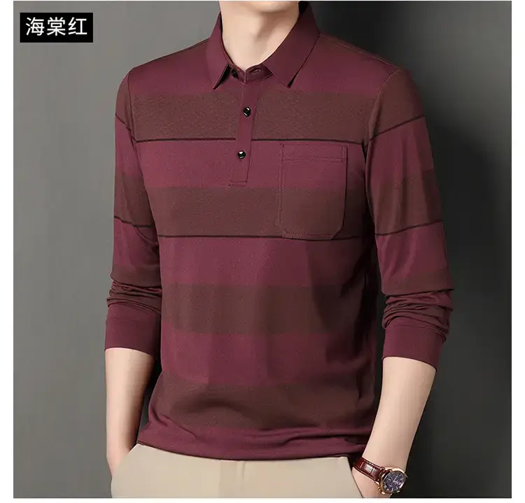 Men's Striped Polo T-Shirt Long Sleeve Casual Wear — feature 12