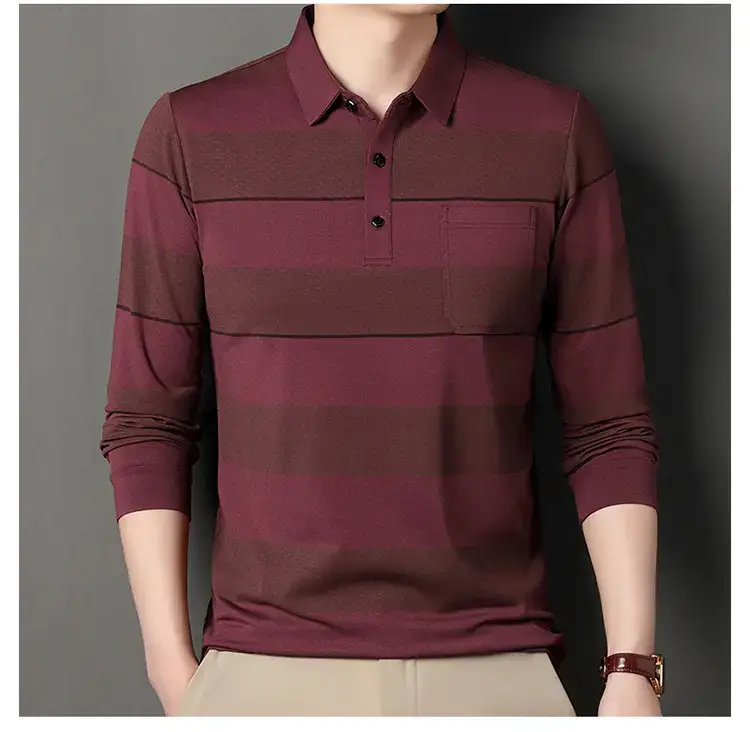 Men's Striped Polo T-Shirt Long Sleeve Casual Wear — feature 13