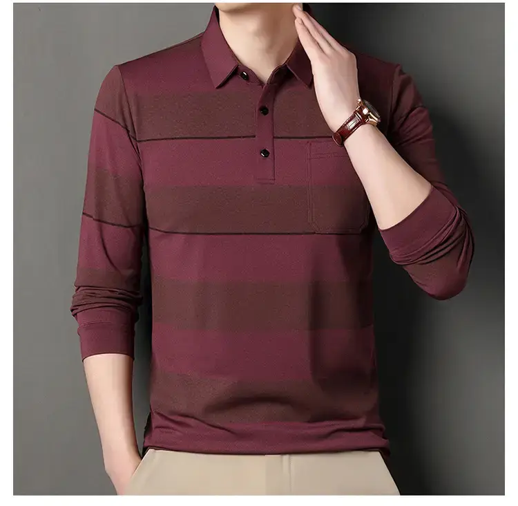 Men's Striped Polo T-Shirt Long Sleeve Casual Wear — feature 14