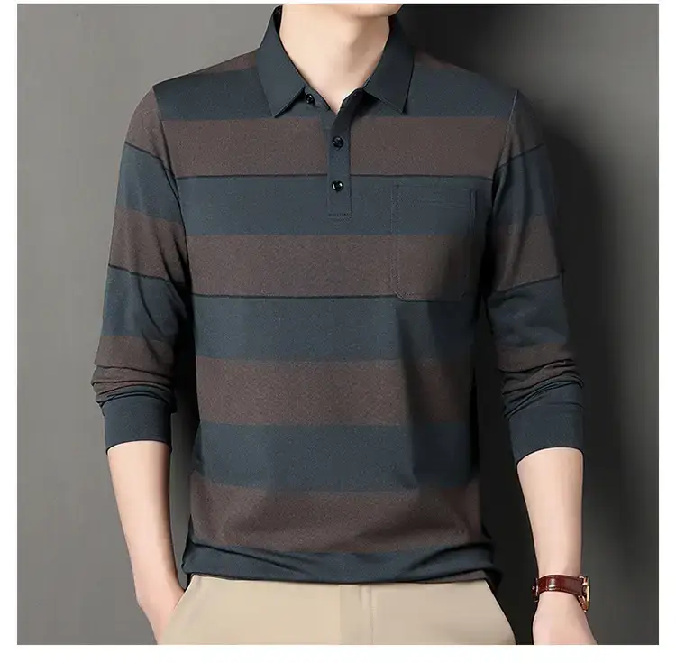 Men's Striped Polo T-Shirt Long Sleeve Casual Wear — feature 16