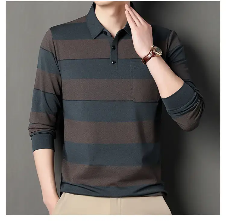 Men's Striped Polo T-Shirt Long Sleeve Casual Wear — feature 17