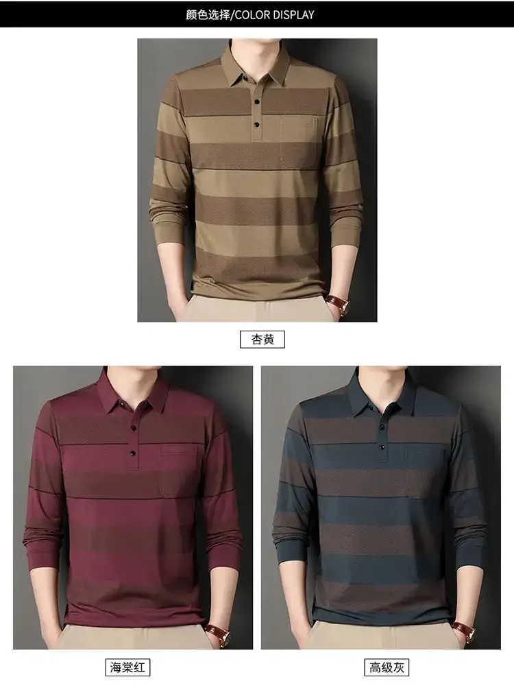 Men's Striped Polo T-Shirt Long Sleeve Casual Wear — feature 7