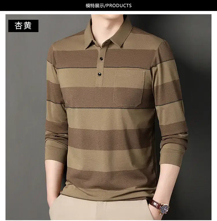 Men's Striped Polo T-Shirt Long Sleeve Casual Wear — feature 8
