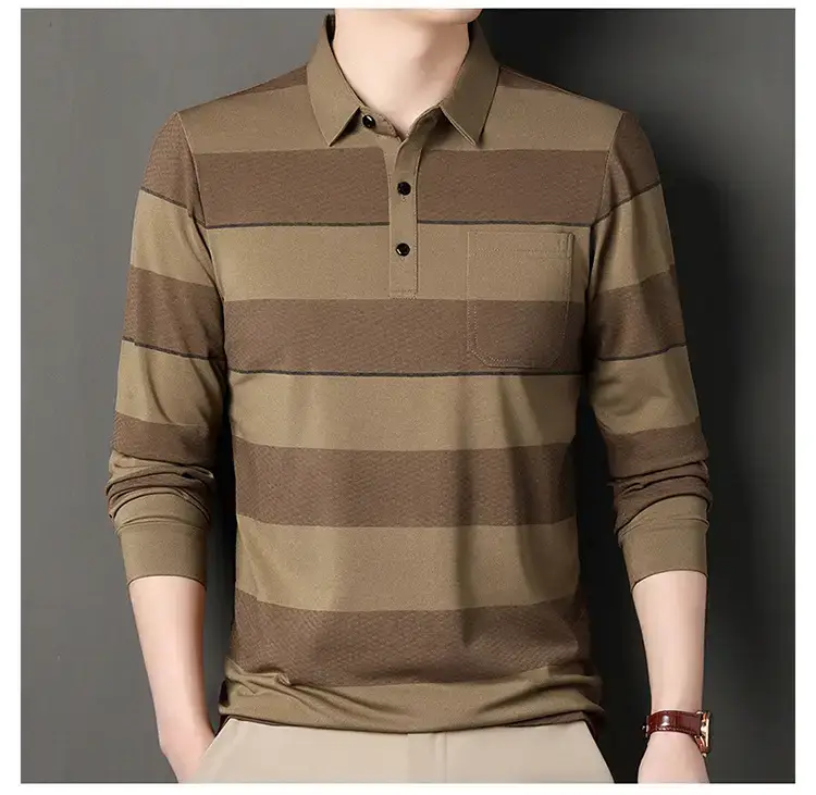 Men's Striped Polo T-Shirt Long Sleeve Casual Wear — feature 9