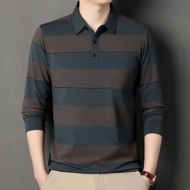 Men's Striped Polo T-Shirt Long Sleeve Casual Wear