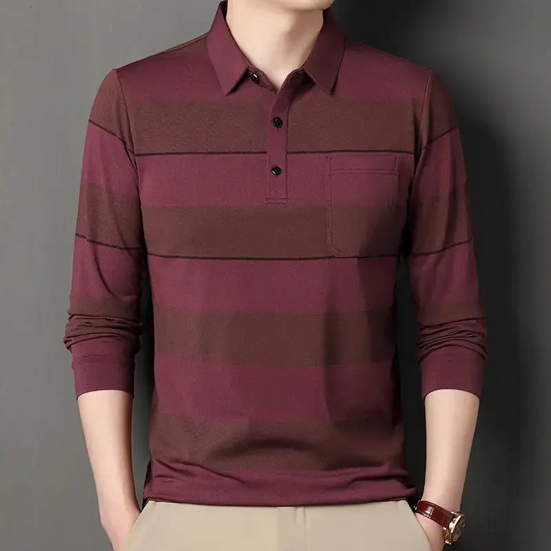 Men's Striped Polo T-Shirt Long Sleeve Casual Wear