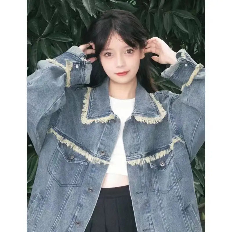 Women Denim Short Jacket with Fringe Trim 2025 Spring - Image 10