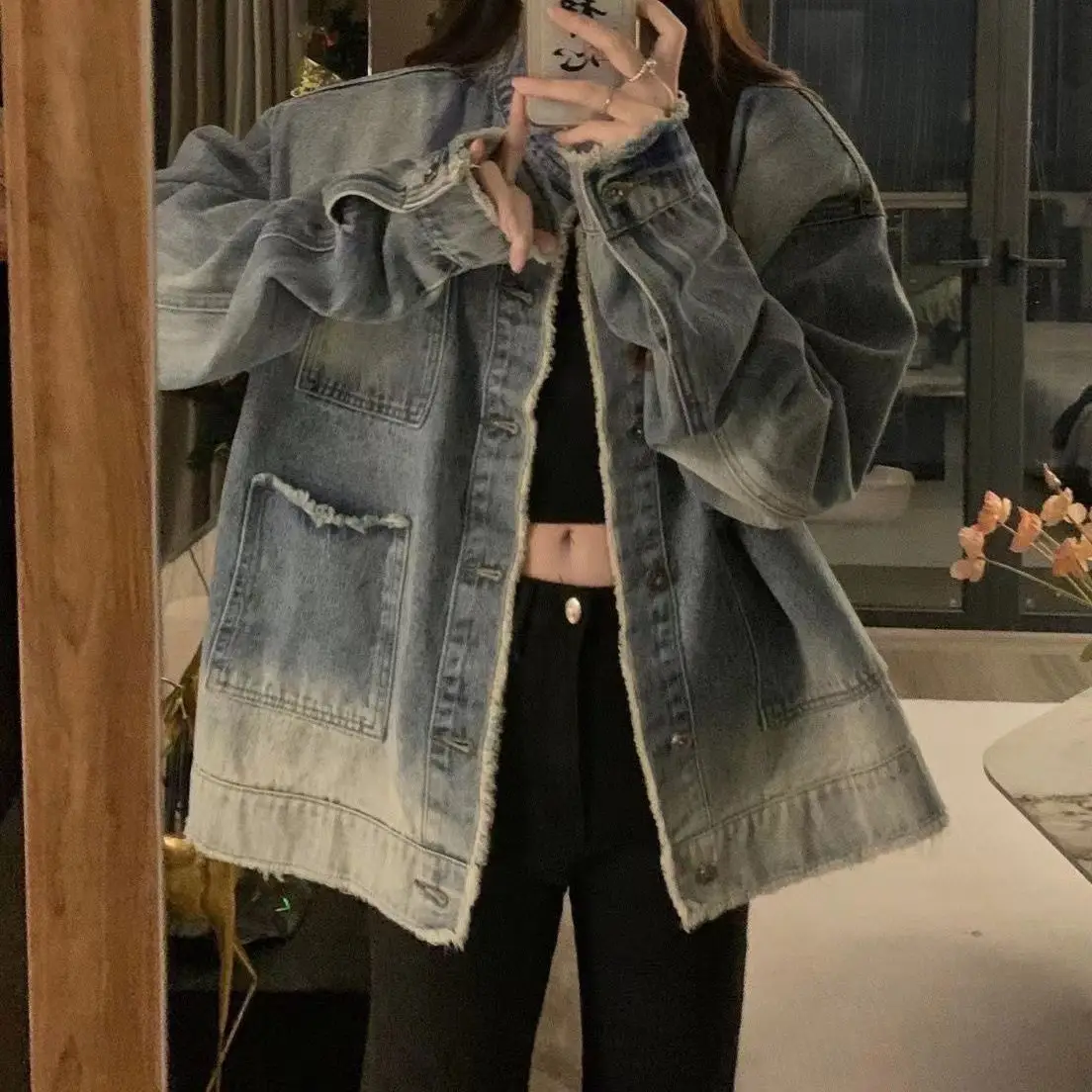 Women Denim Short Jacket with Fringe Trim 2025 Spring - Image 8