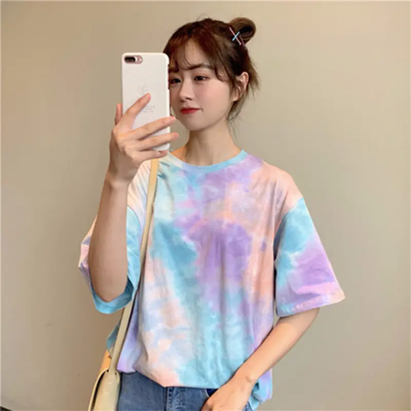 2021 Korean Style Tie-Dye T-Shirt Top Bottoming Set - Image 7