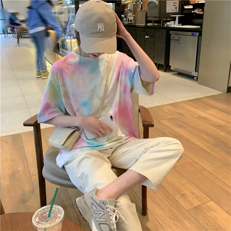 2021 Korean Style Tie-Dye T-Shirt Top Bottoming Set — feature 14