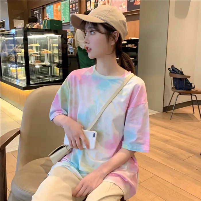 2021 Korean Style Tie-Dye T-Shirt Top Bottoming Set - Image 2