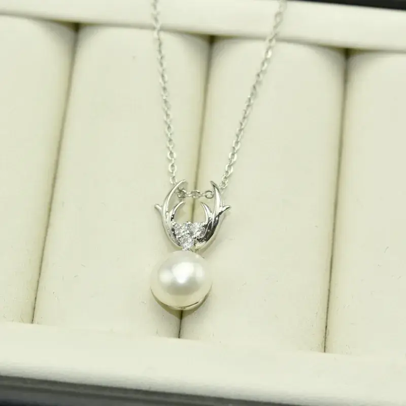 925 Silver Deer Pearl Necklace Gold Plated
