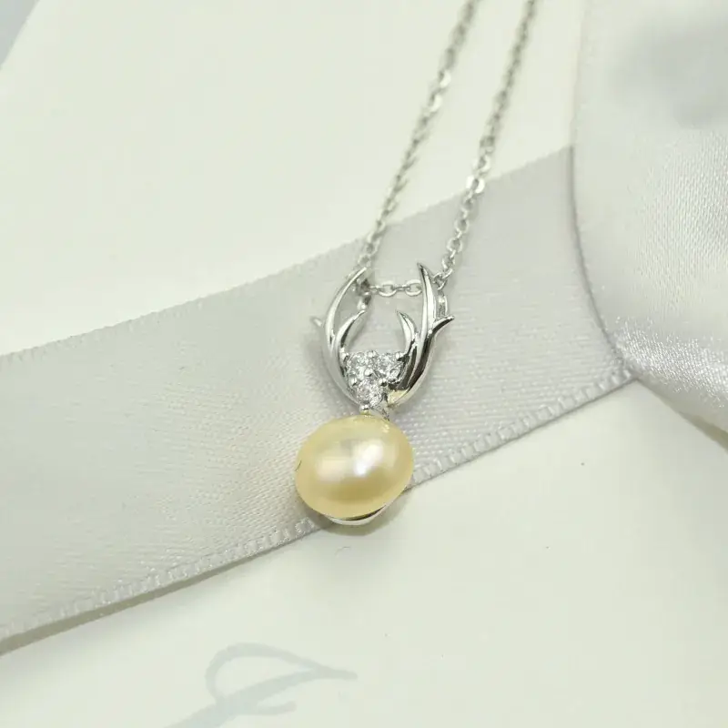 925 Silver Deer Pearl Necklace Gold Plated