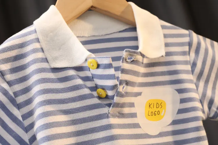 Kids Boys Cotton Striped T-Shirt Set Blue White - Image 4