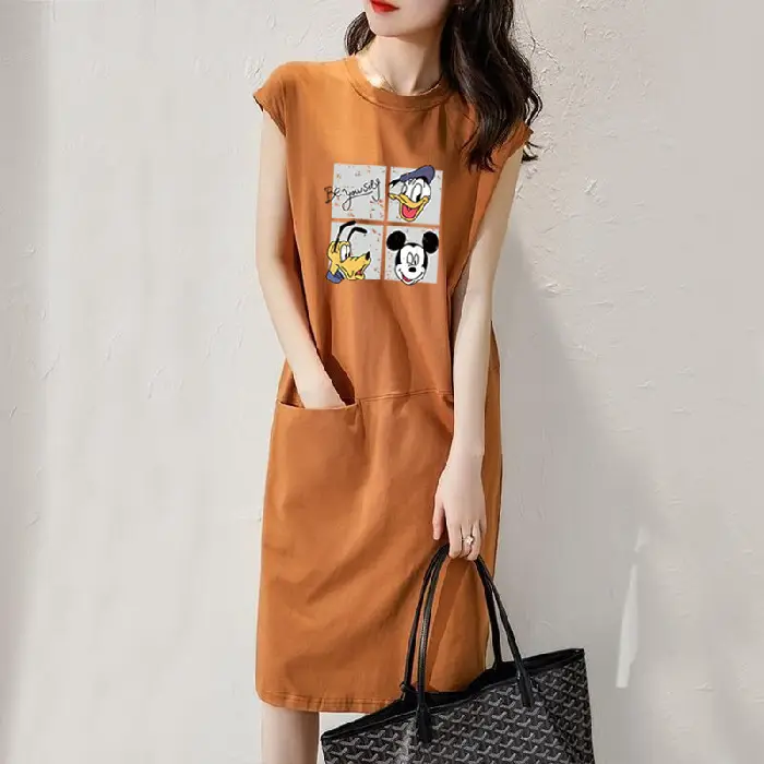 2025 Summer Cartoon Print Women Dress Orange Mid-Length - Image 13
