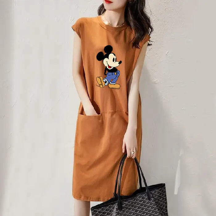 2025 Summer Cartoon Print Women Dress Orange Mid-Length - Image 15