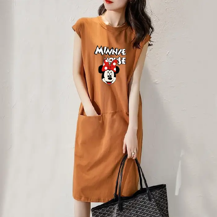 2025 Summer Cartoon Print Women Dress Orange Mid-Length - Image 21