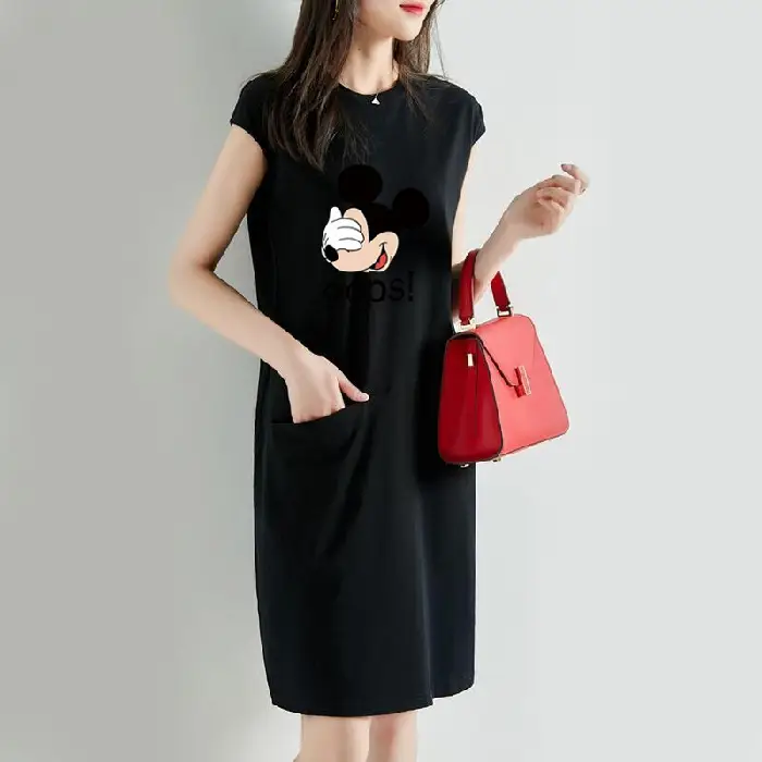2025 Summer Cartoon Print Women Dress Orange Mid-Length - Image 6