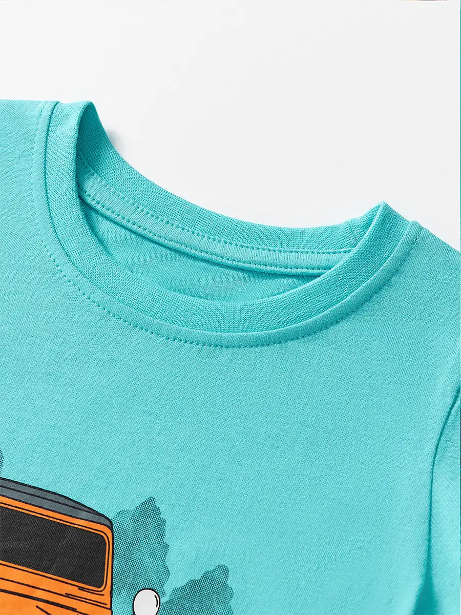 Boys Cotton Cartoon T-Shirt Turquoise Short Sleeve