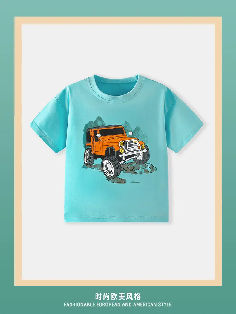 Boys Cotton Cartoon T-Shirt Turquoise Short Sleeve — feature 2