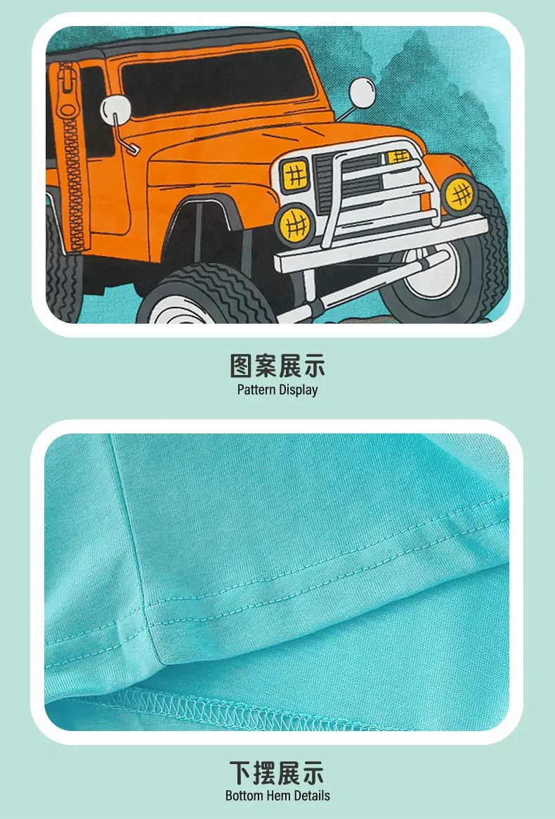 Boys Cotton Cartoon T-Shirt Turquoise Short Sleeve — feature 8