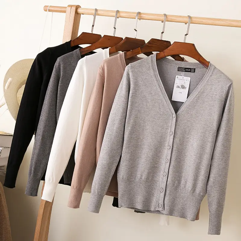 Women's V-Neck Knit Cardigan Long Sleeve Small - Image 23