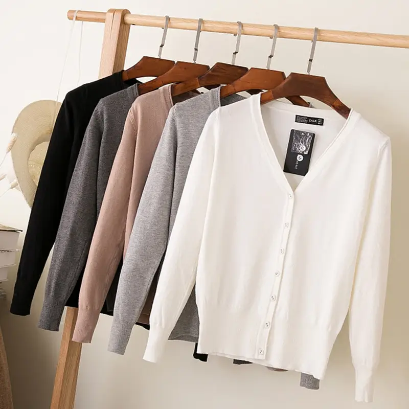 Women's V-Neck Knit Cardigan Long Sleeve Small - Image 24