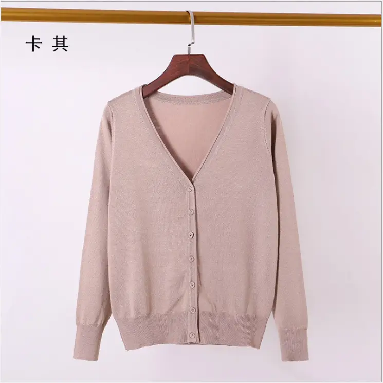 Women's V-Neck Knit Cardigan Long Sleeve Small - Image 2