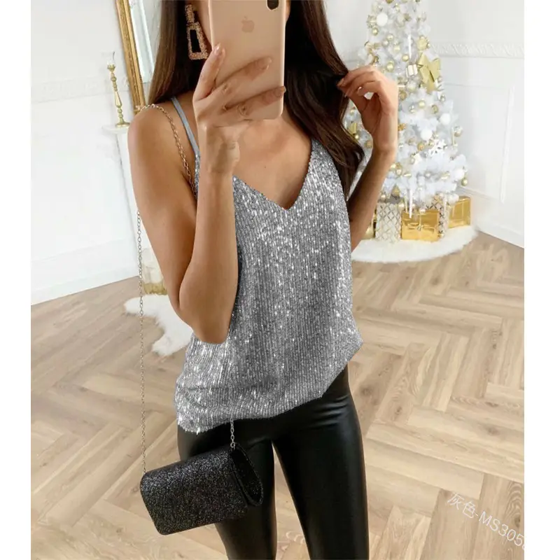 2025 V Neck Bronzed Top for Women Casual Sexy Vest - Image 4