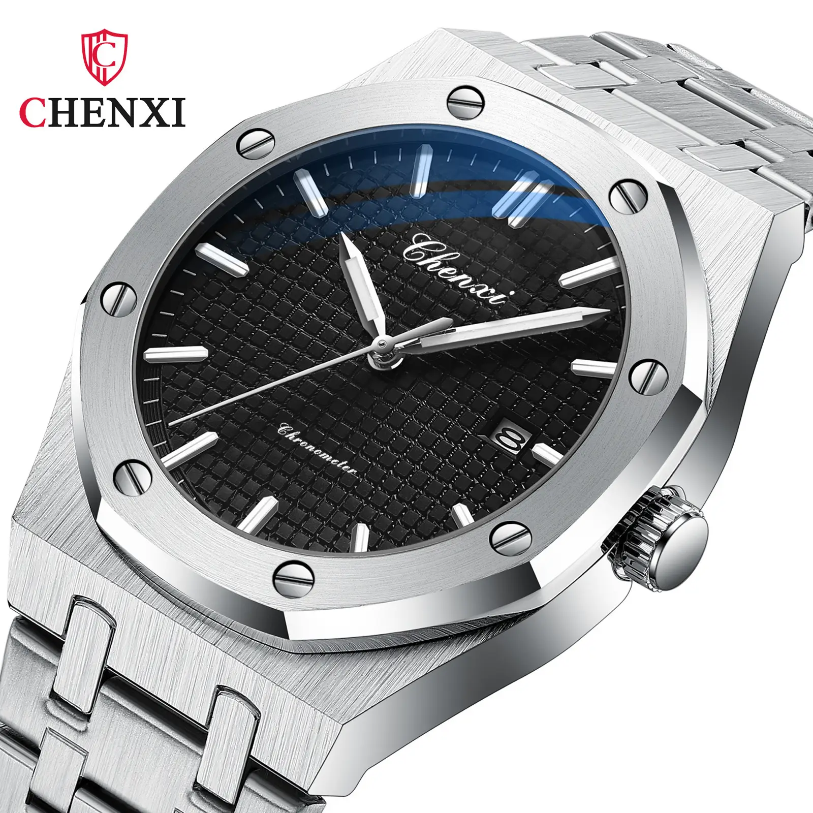 Men's Black Steel Watch with Luminous Dial - Image 9