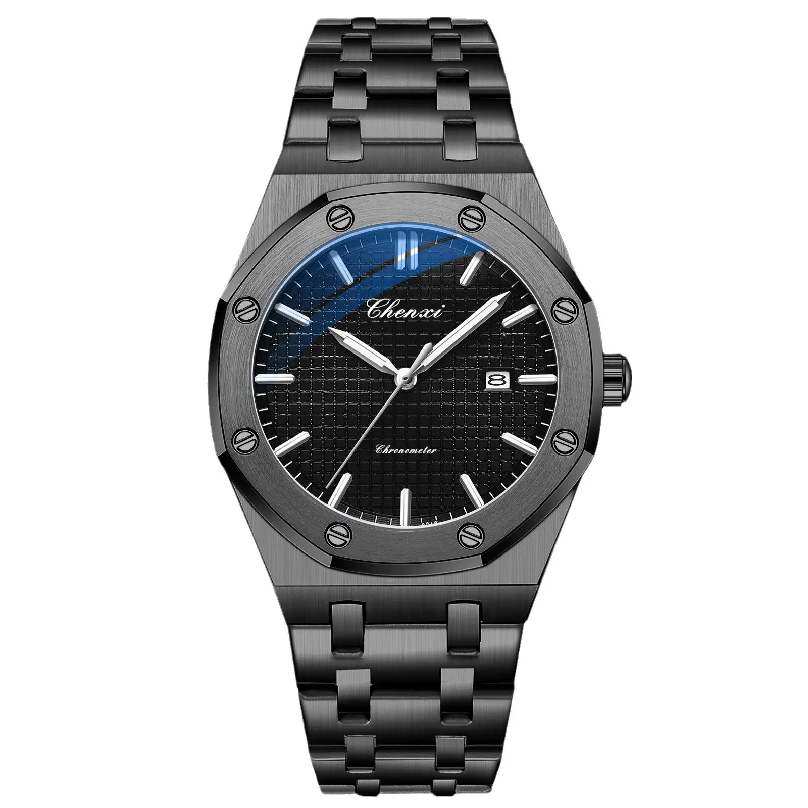 Men's Black Steel Watch with Luminous Dial - Image 12