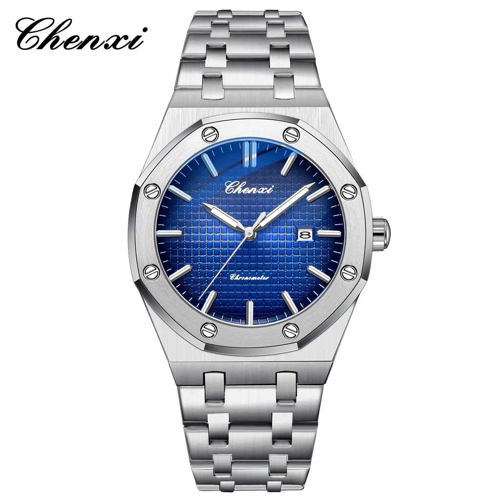 Men's Black Steel Watch with Luminous Dial - Image 2