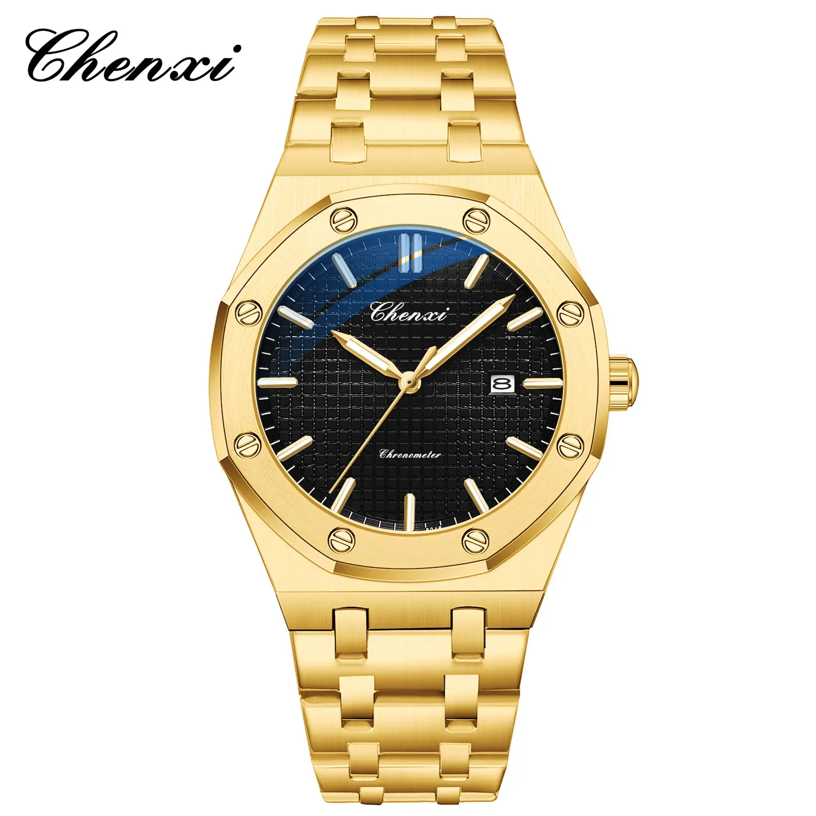 Men's Black Steel Watch with Luminous Dial - Image 5