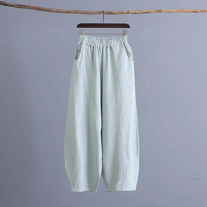 Ethnic Style Elastic Waist Loose Pants Grey - Image 2