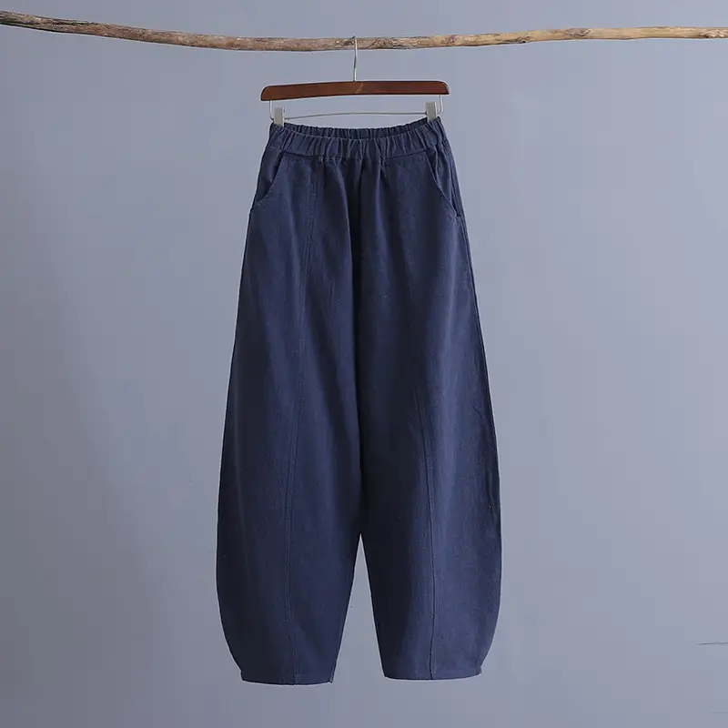 Ethnic Style Elastic Waist Loose Pants Grey - Image 4