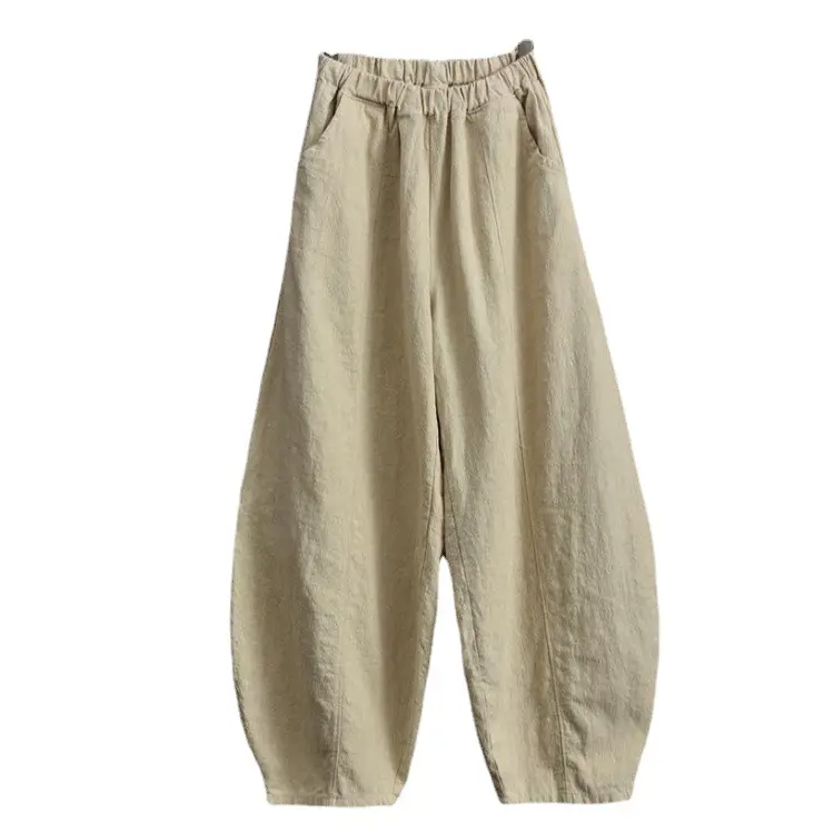 Ethnic Style Elastic Waist Loose Pants Grey - Image 8