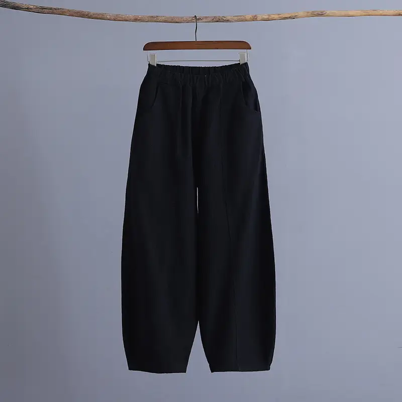 Ethnic Style Elastic Waist Loose Pants Grey - Image 3