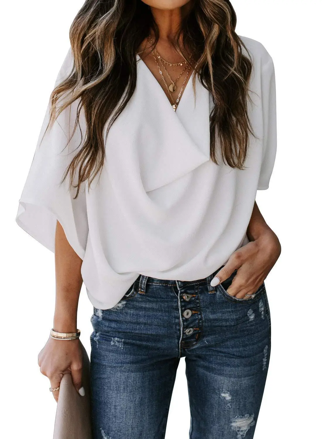 2025 Purple V-Neck Chiffon T-Shirt Women - Image 2